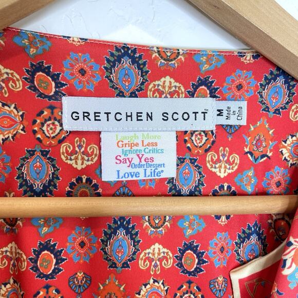 Gretchen Scott Asian Inspired 3/4 Sleeve Top Red Floral Print Womens Medium - Picture 5 of 5